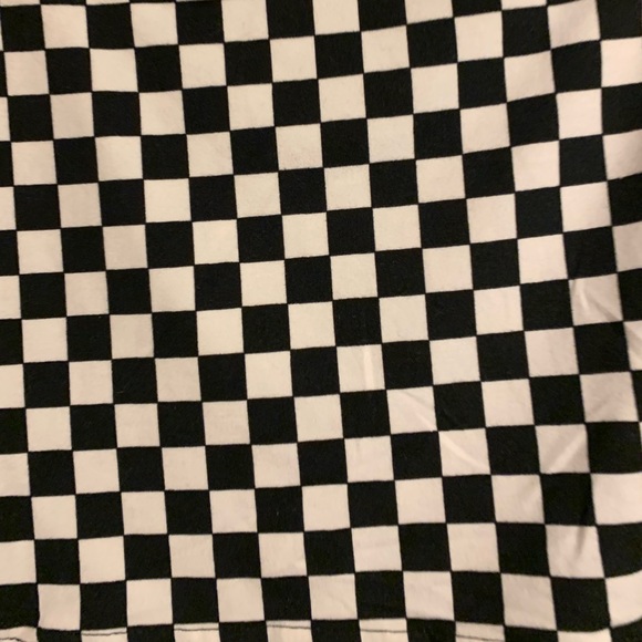 Cropped black white checkered top long sleeve tie neck womens long sleeve top - Picture 3 of 5